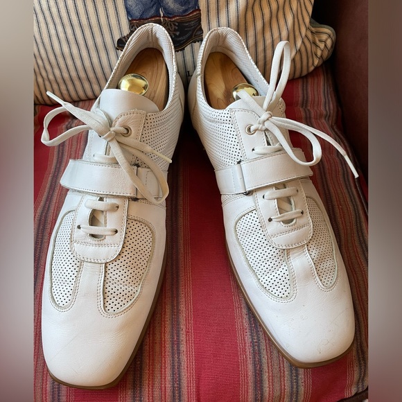 ADAM DERRICK SPORT Made in Italy Perforated Leather Sneakers in White Size 12 - Picture 1 of 7